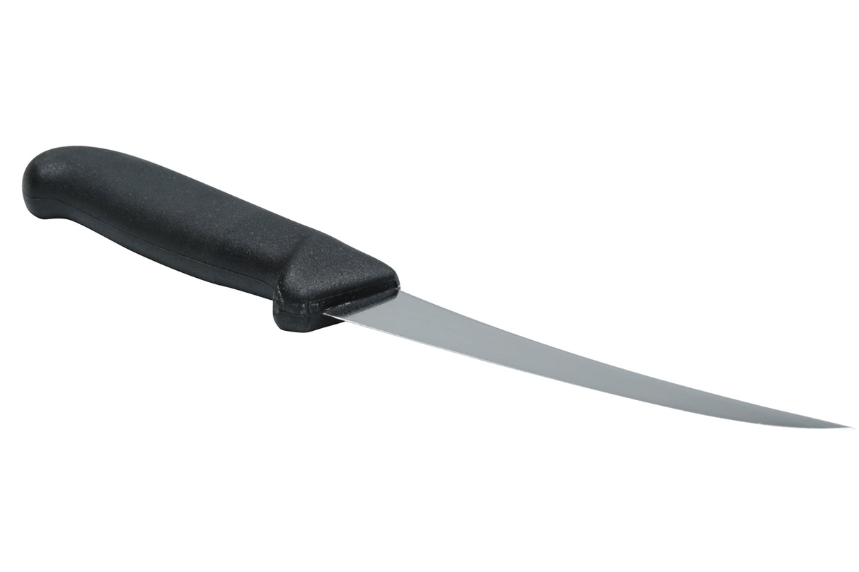 Couteau à désosser, courbé, semi-rigide, lame 6", manche profilé, noir