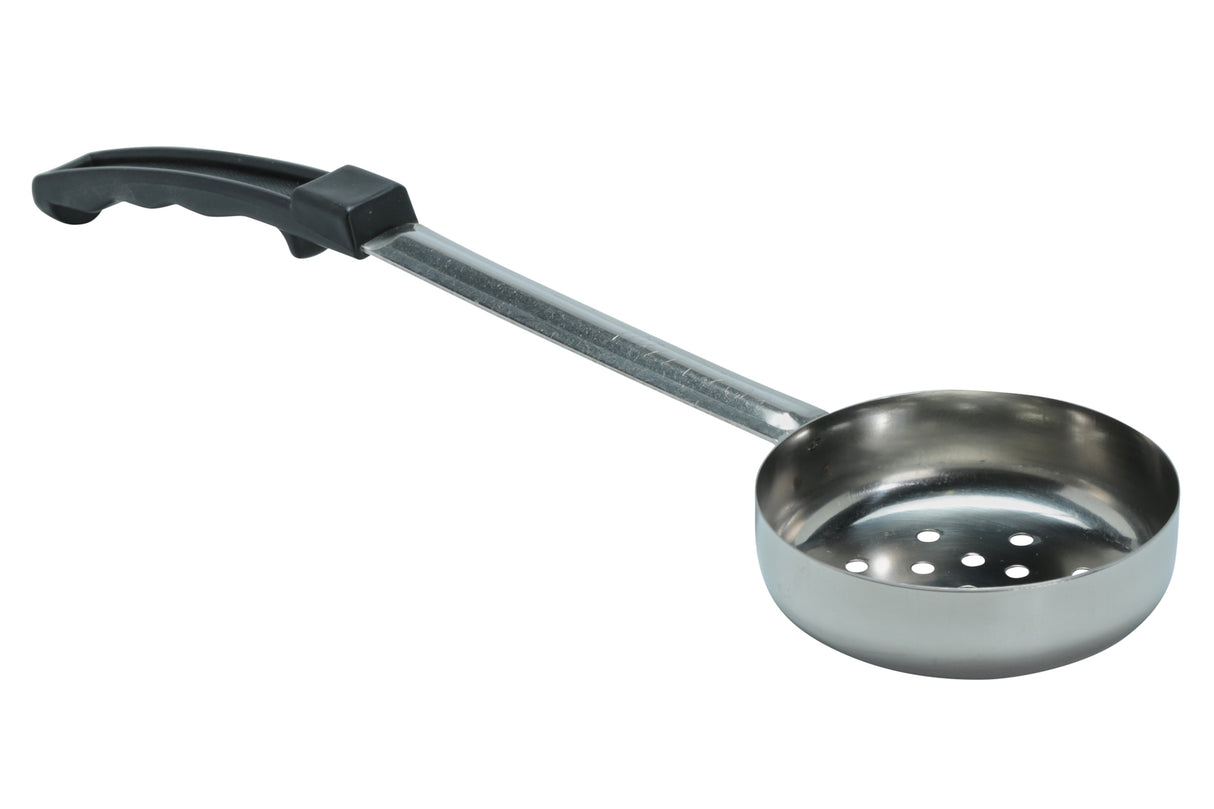 Stainless Steel Portion Control Spoon, 6 Oz, Perforated, Black Plastic Handle