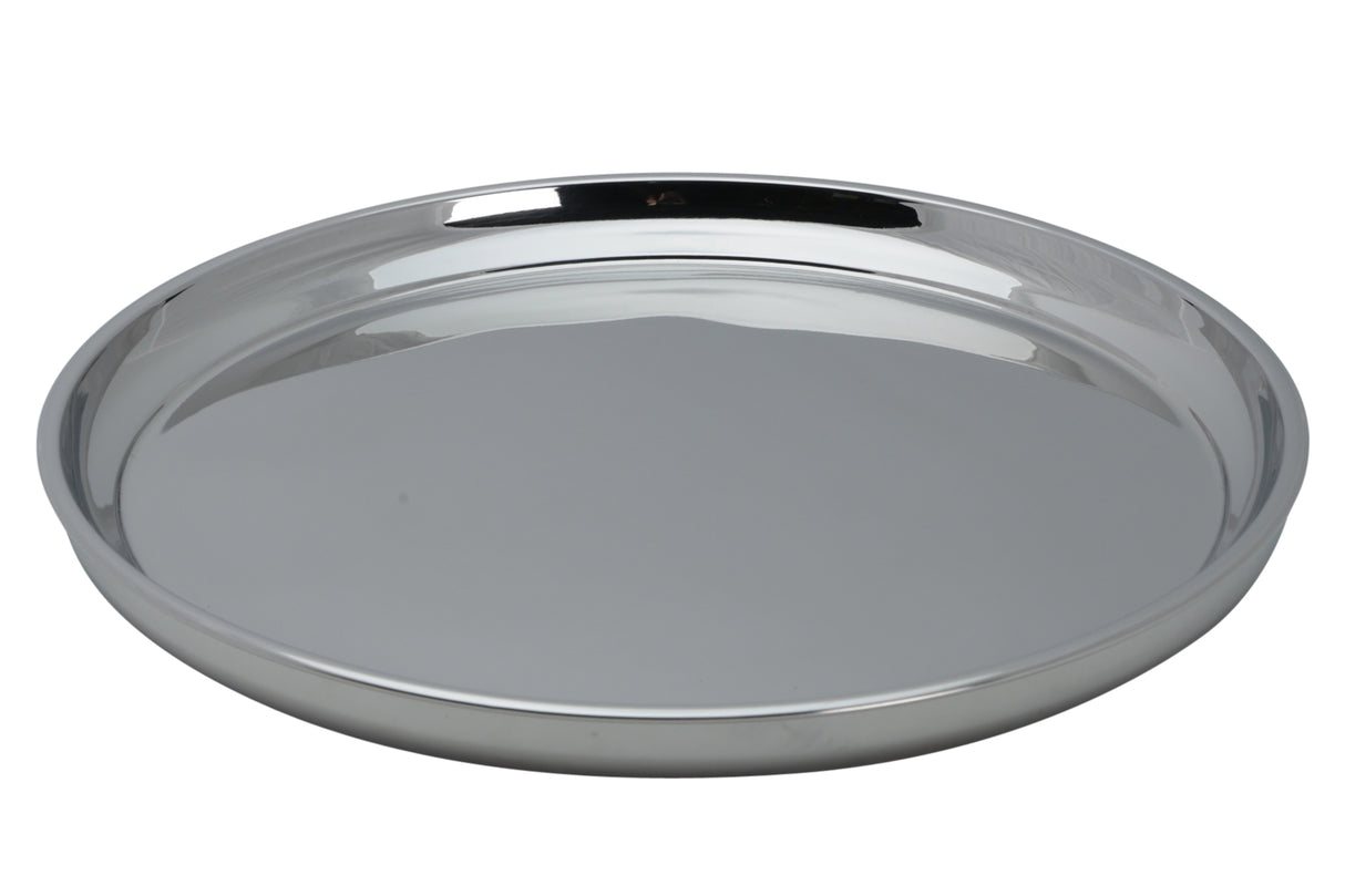 Serving Tray, 2-1/2qt, 13-3/4" Dia, Round, Stainless Steel, Double Wall
