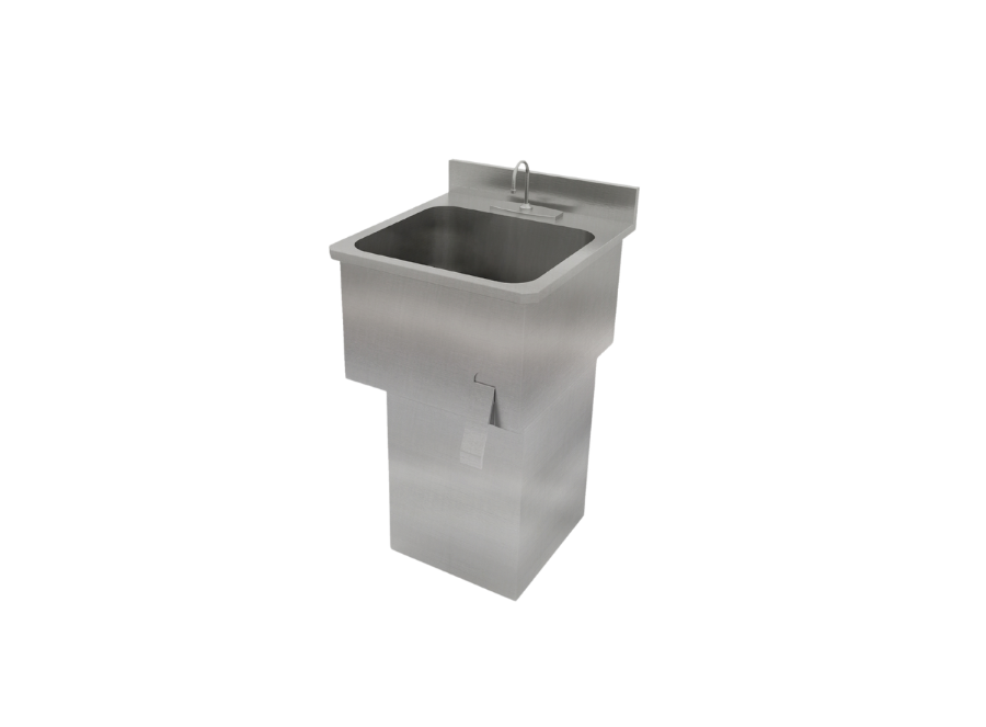Wall-Mounted Hand Wash Sink with Knee Activated Pedal and Floor Pedestal