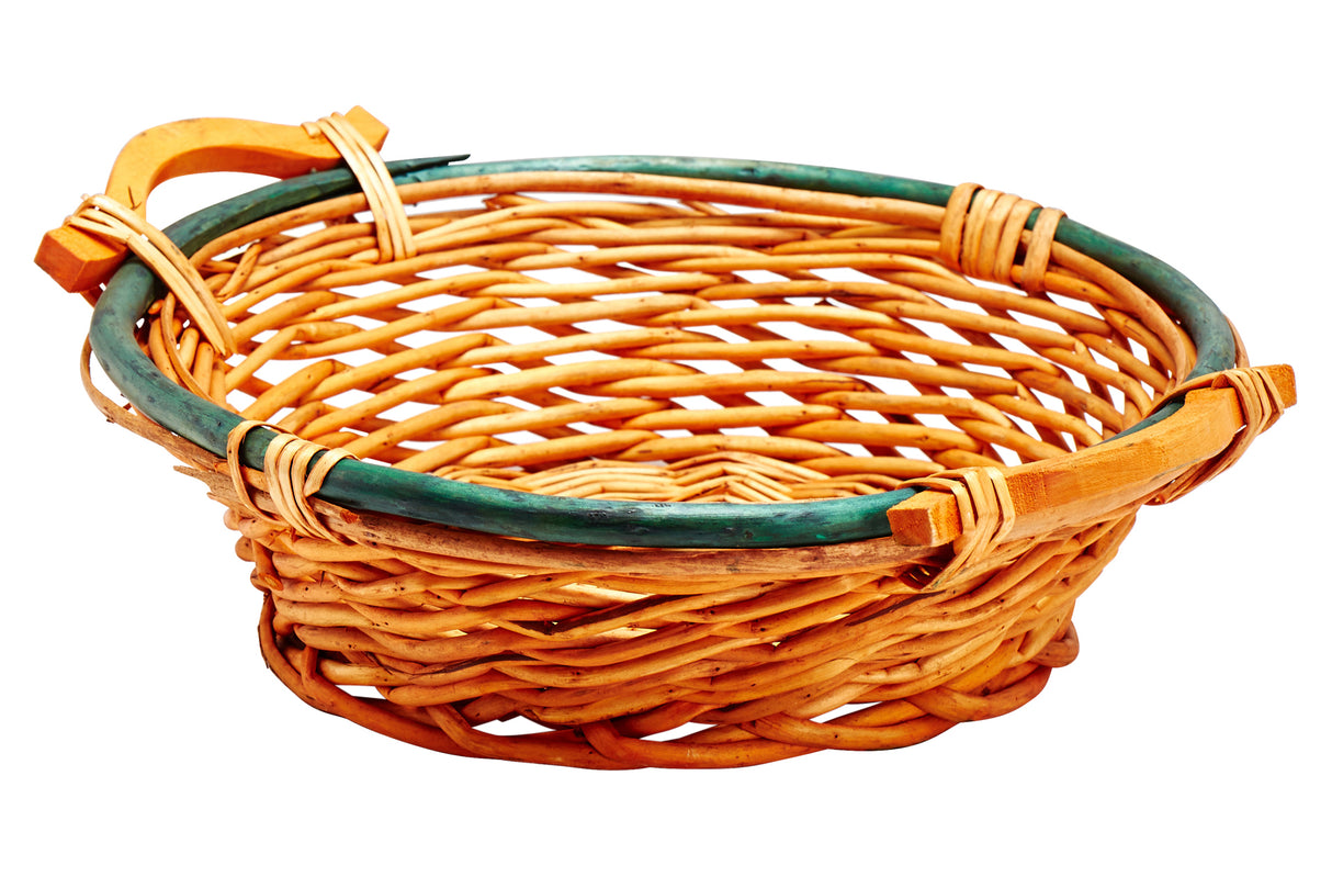 Basket, Wicker, 13"x4", Round 2-Tone w/ Handles, 5236a