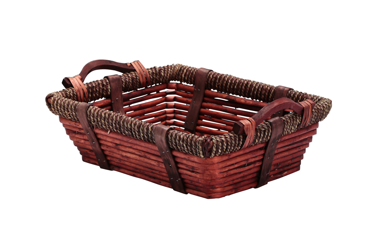 Basket, Wicker, Brown, 15"x12"x5", Rectangular, with Handles