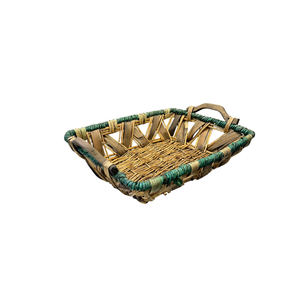 Wicker Basket, 20" x 16" x 5", rectangular 2 tone with handles