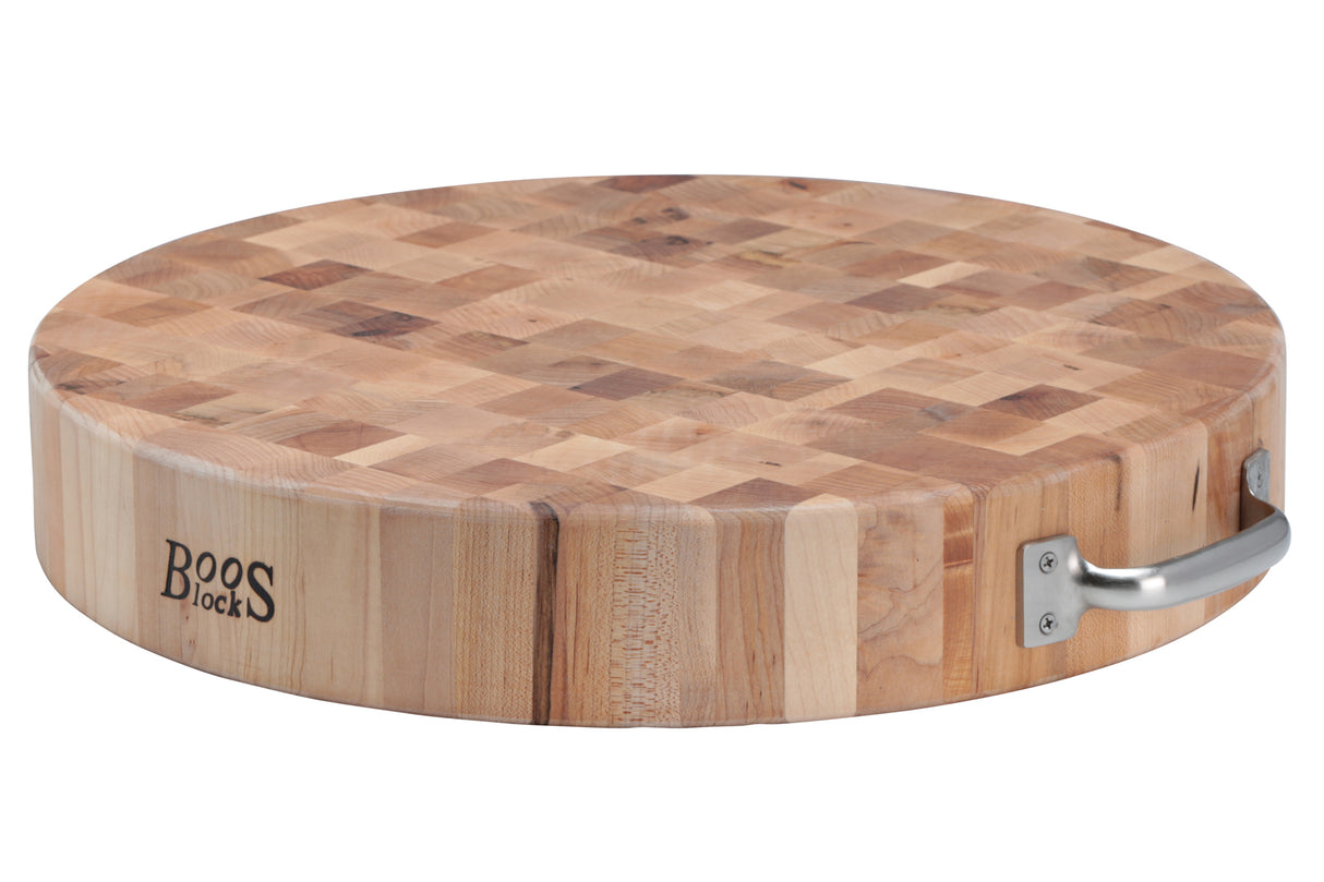 Planche à découper, 18" Dia x 3" Épaisseur, fini érable, poignées