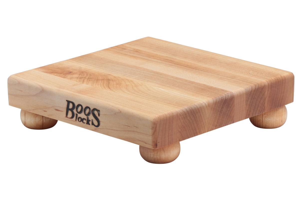 Cutting Board, 12"x12"x1.5" Thick, Maple Finish, with 4 Wooden Bun Feet
