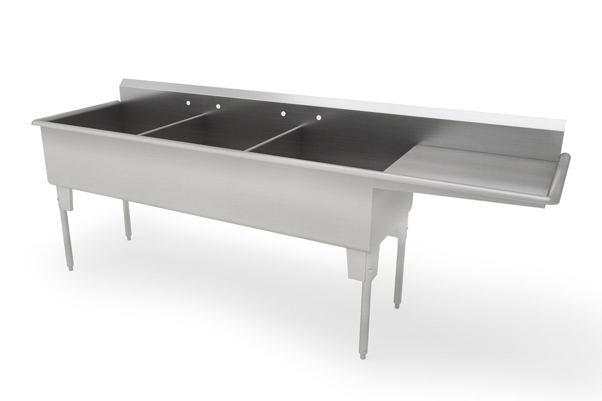 Évier à trois compartiments avec égouttoir intégré