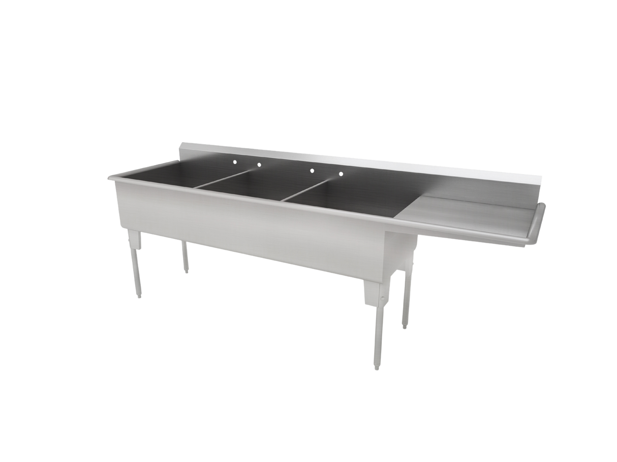 Triple Compartment Sink with Integrated Drainboard
