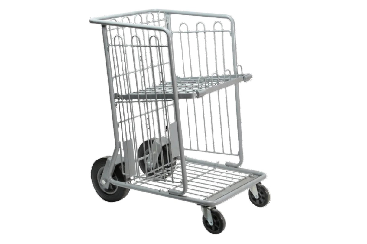 Stock Truck, Fixed Bottom Shelf, Folding Upper Shelf, Powder Coated, Grey
