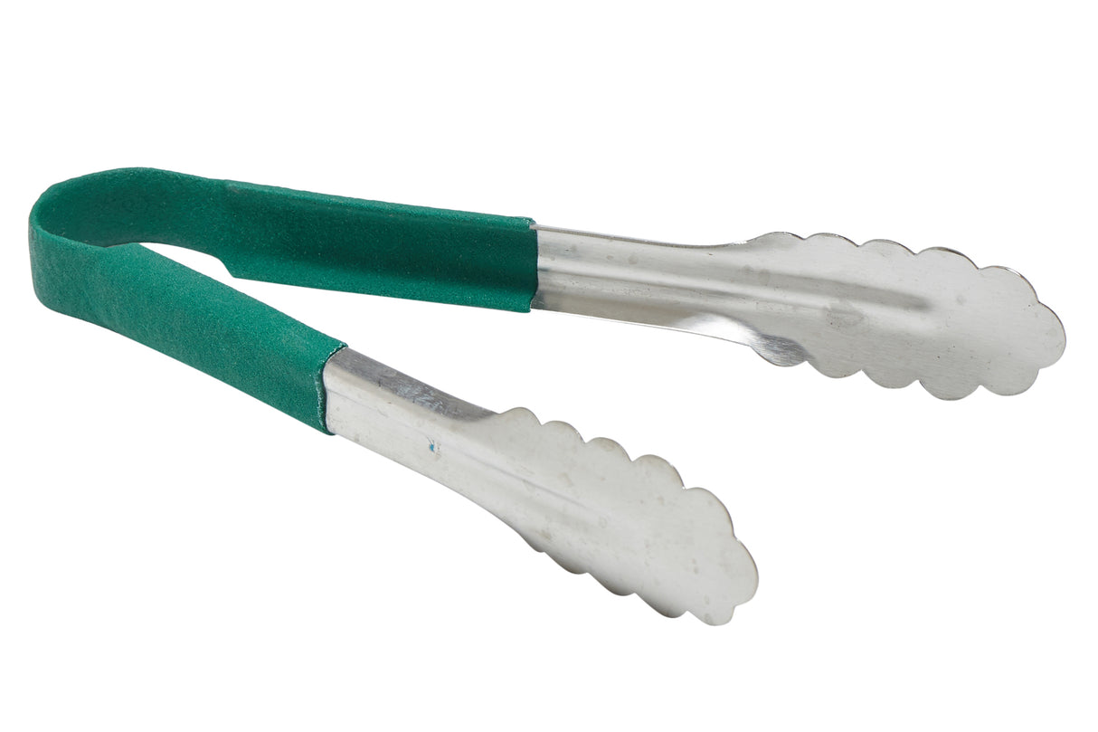 9" Stainless Steel Tong with Green Plastic-Coated Handle