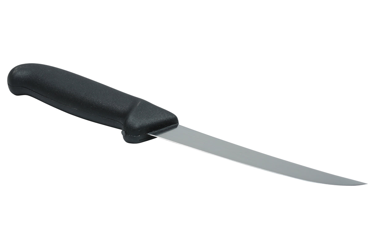 Couteau à désosser, semi-courbé, rigide, lame de 6 po, manche profilé, noir