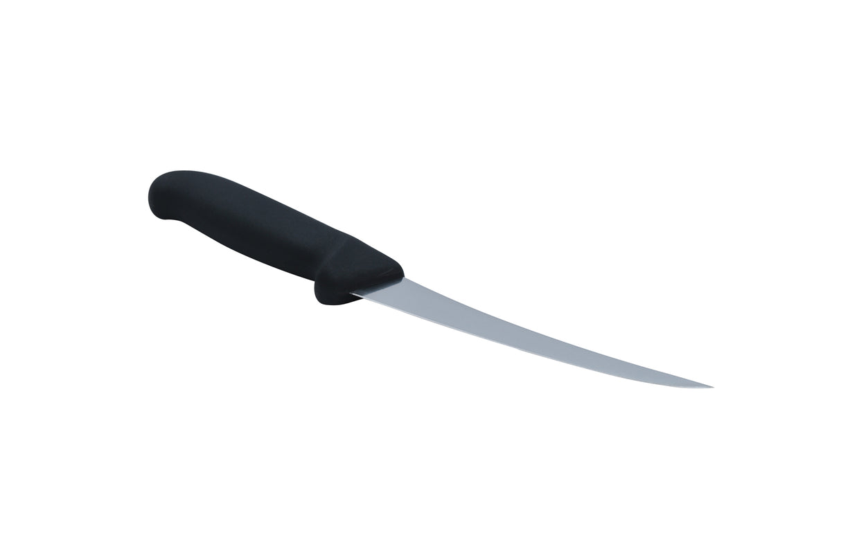 Couteau à désosser, courbé, rigide, lame HQ de 6 po, manche profilé, noir