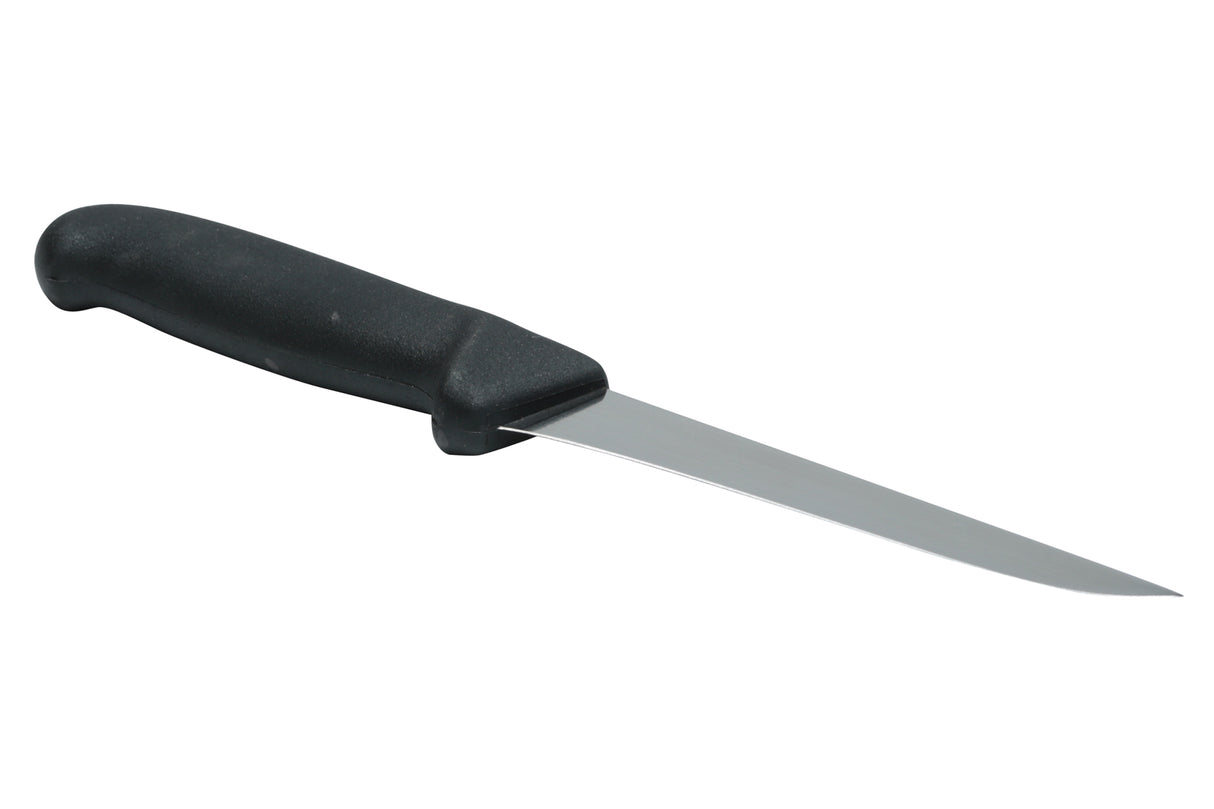 Couteau à désosser, droit, étroit, rigide, lame de 6 po, manche noir