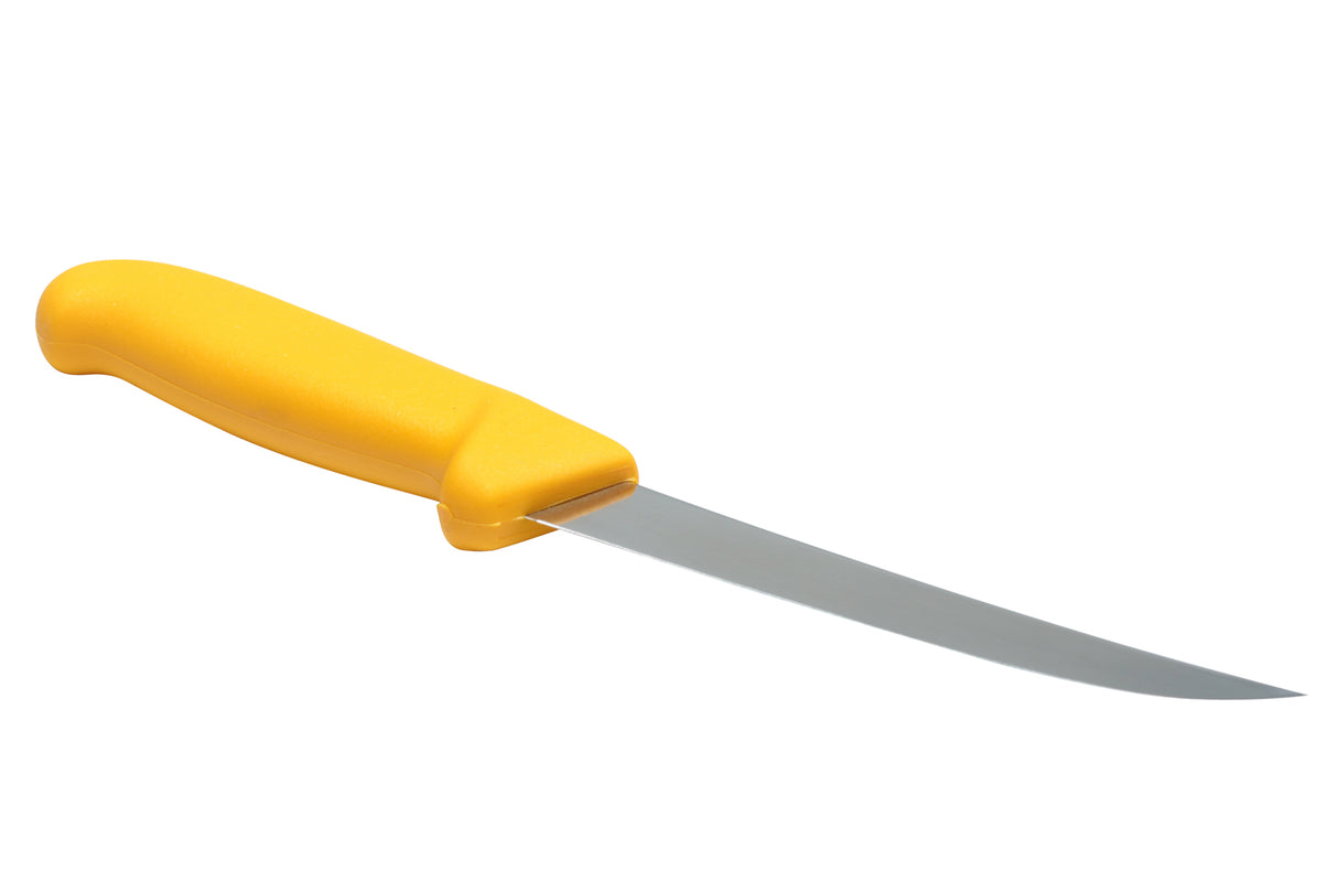 Couteau à désosser, semi-courbé, rigide, lame de 6 po, manche profilé, jaune