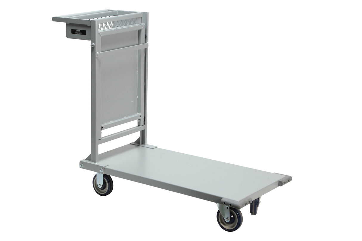 Stock Truck, Fixed Bottom Shelf, Folding Upper Shelf, Powder Coated, Grey