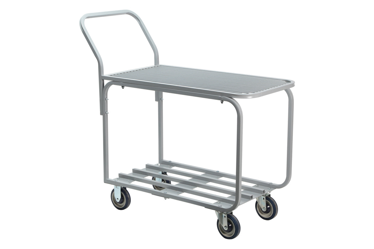 Chariot, fruits et légumes, étagères tubulaires supérieures et inférieures, revêtement époxy, gris